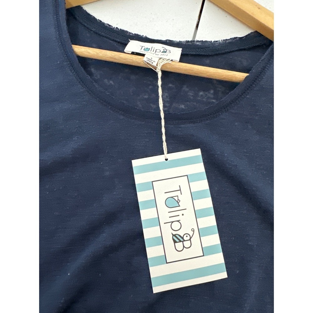 Tulip B  Womens Navy Blue Linen Blend High-Low Pleated Back Top S - Picture 8 of 11